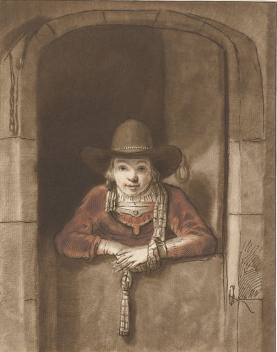 Garçon appuyé sur une porte - Cornelis Ploos van Amstel (signed by artist)