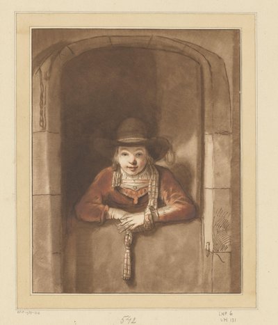 Garçon appuyé sur une porte inférieure - Cornelis Ploos van Amstel (signed by artist)