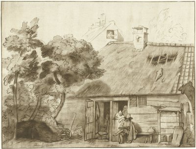 Dessinateur devant une ferme - Cornelis Ploos van Amstel (signed by artist)