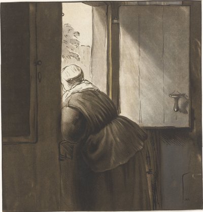 Femme appuyée sur une porte basse - Cornelis Ploos van Amstel (signed by artist)