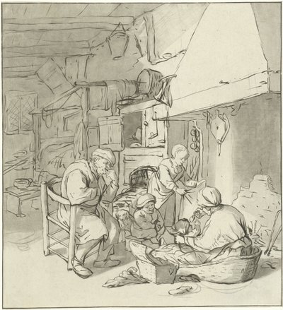 Famille de paysans près de la cheminée - Cornelis Ploos van Amstel