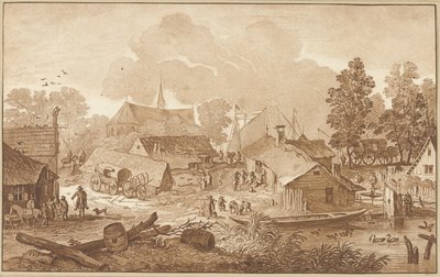Paysage de village avec étang - Cornelis Ploos van Amstel
