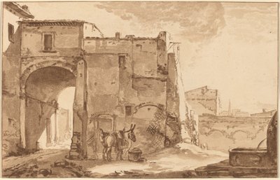 Porte avec voyageur et mule - Cornelis Ploos van Amstel
