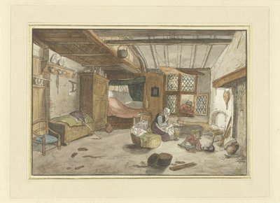 Intérieur avec femme près du berceau - Cornelis Ploos van Amstel