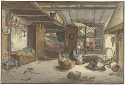 Intérieur avec femme près du berceau - Cornelis Ploos van Amstel