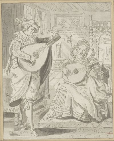 Homme et dame jouant du luth - Cornelis Ploos van Amstel