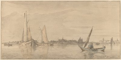 Rivière avec ville - Cornelis Ploos van Amstel