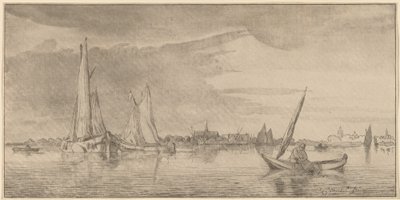 Rivière avec ville - Cornelis Ploos van Amstel