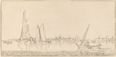 Rivière avec ville - Cornelis Ploos van Amstel