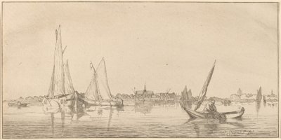 Rivière avec ville - Cornelis Ploos van Amstel