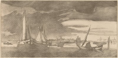Rivière avec ville - Cornelis Ploos van Amstel