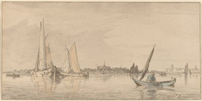 Rivière avec ville - Cornelis Ploos van Amstel