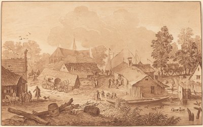Village avec Étang - Cornelis Ploos van Amstel