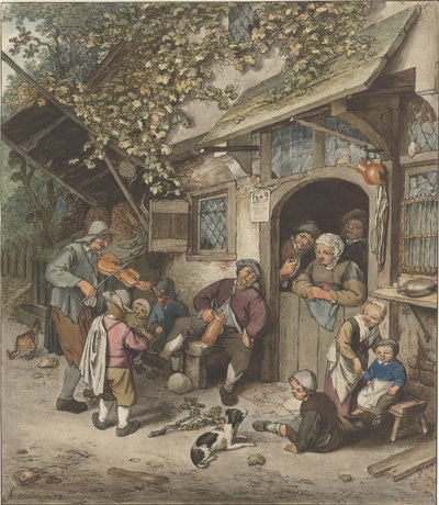 Joueur de violon devant une auberge - Cornelis Ploos van Amstel