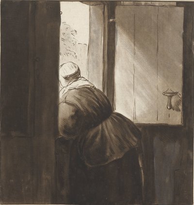 Femme appuyée sur une porte inférieure - Cornelis Ploos van Amstel