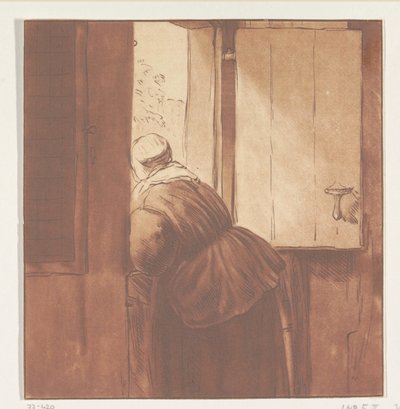 Femme penchée sur une porte - Cornelis Ploos van Amstel