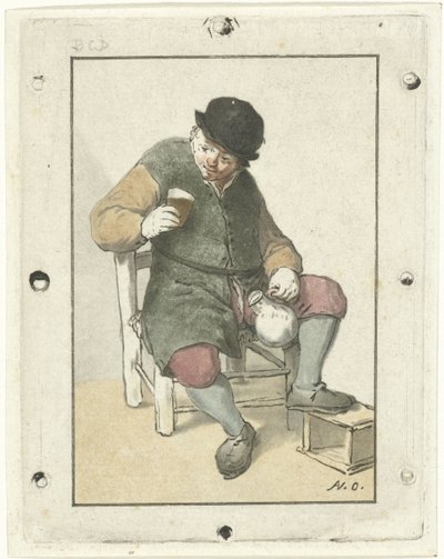 Paysans assis avec une cruche - Cornelis Ploos van Amstel
