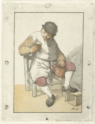Paysans assis avec une cruche - Cornelis Ploos van Amstel