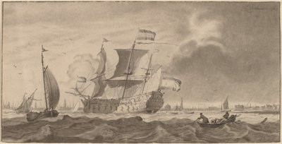 Navire de Guerre dans le Y - Cornelis Ploos van Amstel and Bernhard Schreuder, after Ludolf Backhuysen