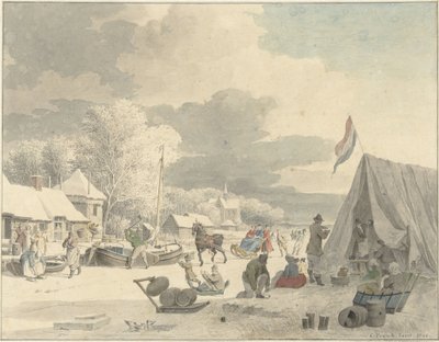 Divertissement sur glace sur un canal gelé - Cornelis Pronk