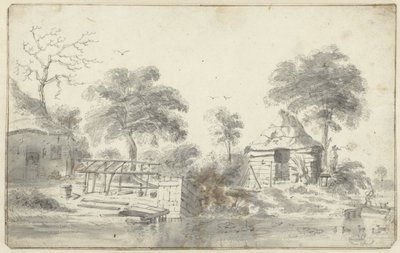 Ferme avec grange au bord de l