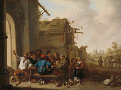 Figures devant une auberge de village - Cornelis Saftleven