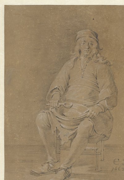 Homme assis avec un bol sur les genoux - Cornelis Saftleven