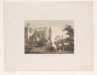 Bovins avec charrette devant une église du XIe siècle - Cornelis Springer