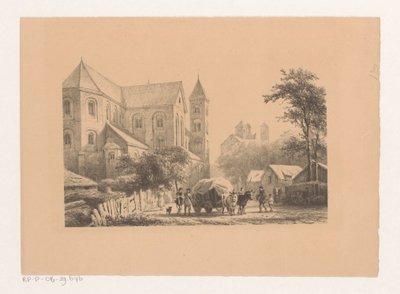Bovins avec charrette devant une église du XIe siècle - Cornelis Springer