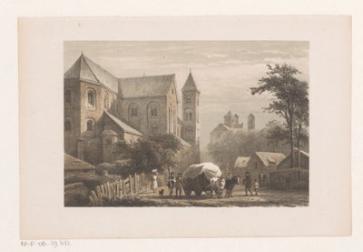 Bovins avec chariot devant une église du XIe siècle - Cornelis Springer