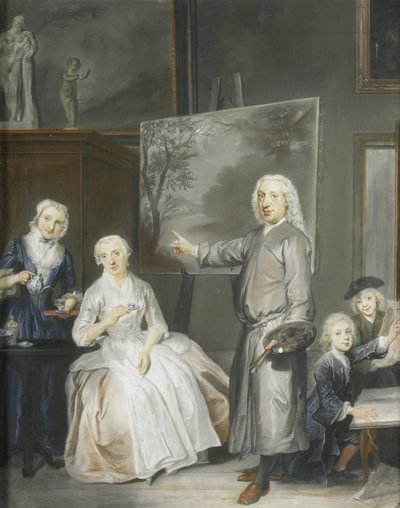 Le peintre paysagiste Dirk Dalens III (1688-1753) avec sa deuxième épouse Maria Schaack (décédée en 1766) et les enfants Anna (née en 1725), Willem (1737-60) et Jacobus (1741-63) - Cornelis Troost