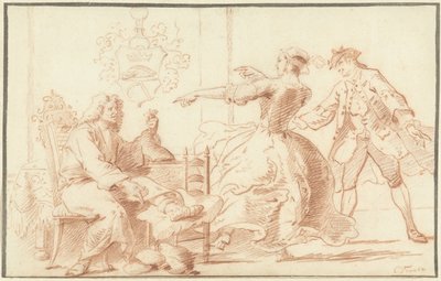 Le riche goutteux, moqué par une jeune femme - Cornelis Troost