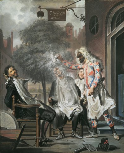 Arlequin, magicien et barbier : Les rivaux exposés, 1738 - Cornelis Troost