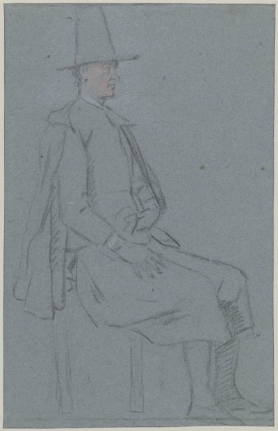 Quaker assis, profil vers la droite, avec une main sur la cuisse - Cornelis Troost