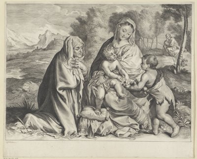 Paysage avec la Sainte Famille, Jean-Baptiste et Élisabeth - Cornelis Visscher (II)