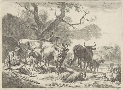 Vieux berger se reposant avec son troupeau - Cornelis Visscher (II)