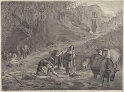 Lavandières et un berger au bord de l