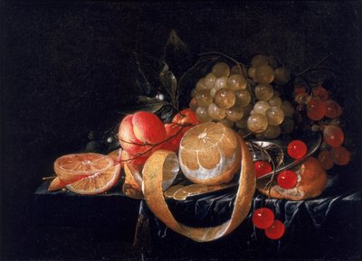 Nature Morte avec un citron, des raisins, des cerises et des abricots sur une assiette en étain - Cornelis de Heem