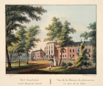 Het Lustslot in het Haagsche Bosch. Vue de la Maison de plaisance, au Bois de la Haije, 1825 - Cornelis de Kruyff