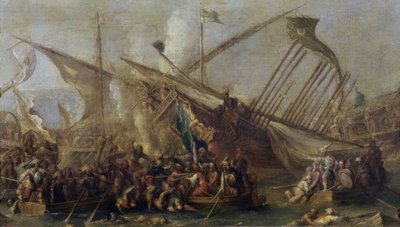Embarquement, 17ème siècle, Baroque flamand, Huile sur toile, 47 cm x 84 cm - Cornelis de Wael