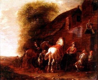 Cavaliers devant une auberge de village - Cornelis van Essen