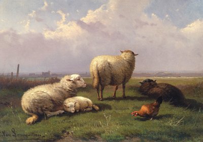 Moutons somnolant dans un pâturage - Cornelis van Leemputten