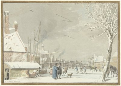 Canal de ville gelé avec patineurs - Cornelis van Noorde