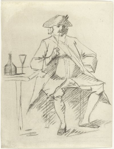 Homme avec une pipe assis à une table - Cornelis van Noorde