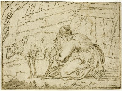 Femme trayant une brebis - Cornelis van Noorde
