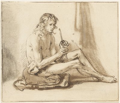 Homme nu assis avec flûte - Cornelis van Noorde