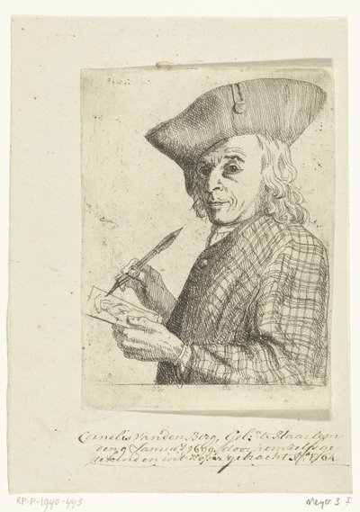 Autoportrait avec plume et dessin - Cornelis van den Berg