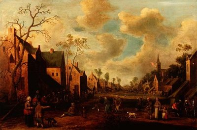 Paysans festoyant dans une rue de village - Cornelius Droochsloot