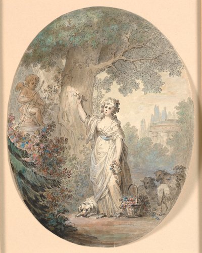 Bergère gravant un signe dans un arbre - Cornelius Høyer
