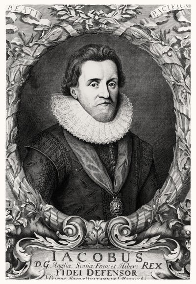 Portrait de Jacques Ier, roi de Grande-Bretagne, gravé par R.White, 1669 - Cornelius I after Johnson